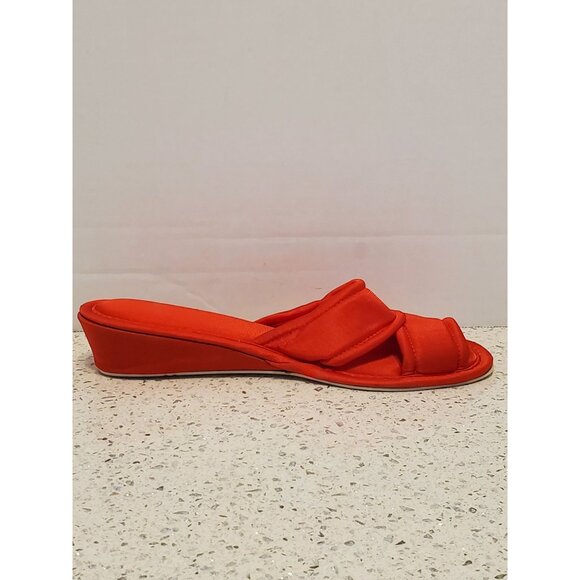 Red faux Silk heels slip-on women's slippers 6.5/7.5 Medium - Picture 5 of 8